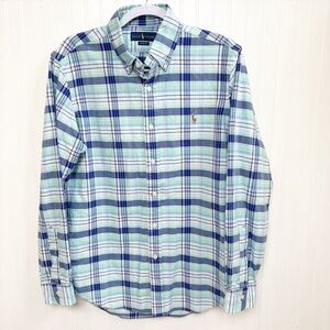 Ralph Lauren Blue Label Multi Blue Plaid Long Sleeve Oxford Button Down Medium